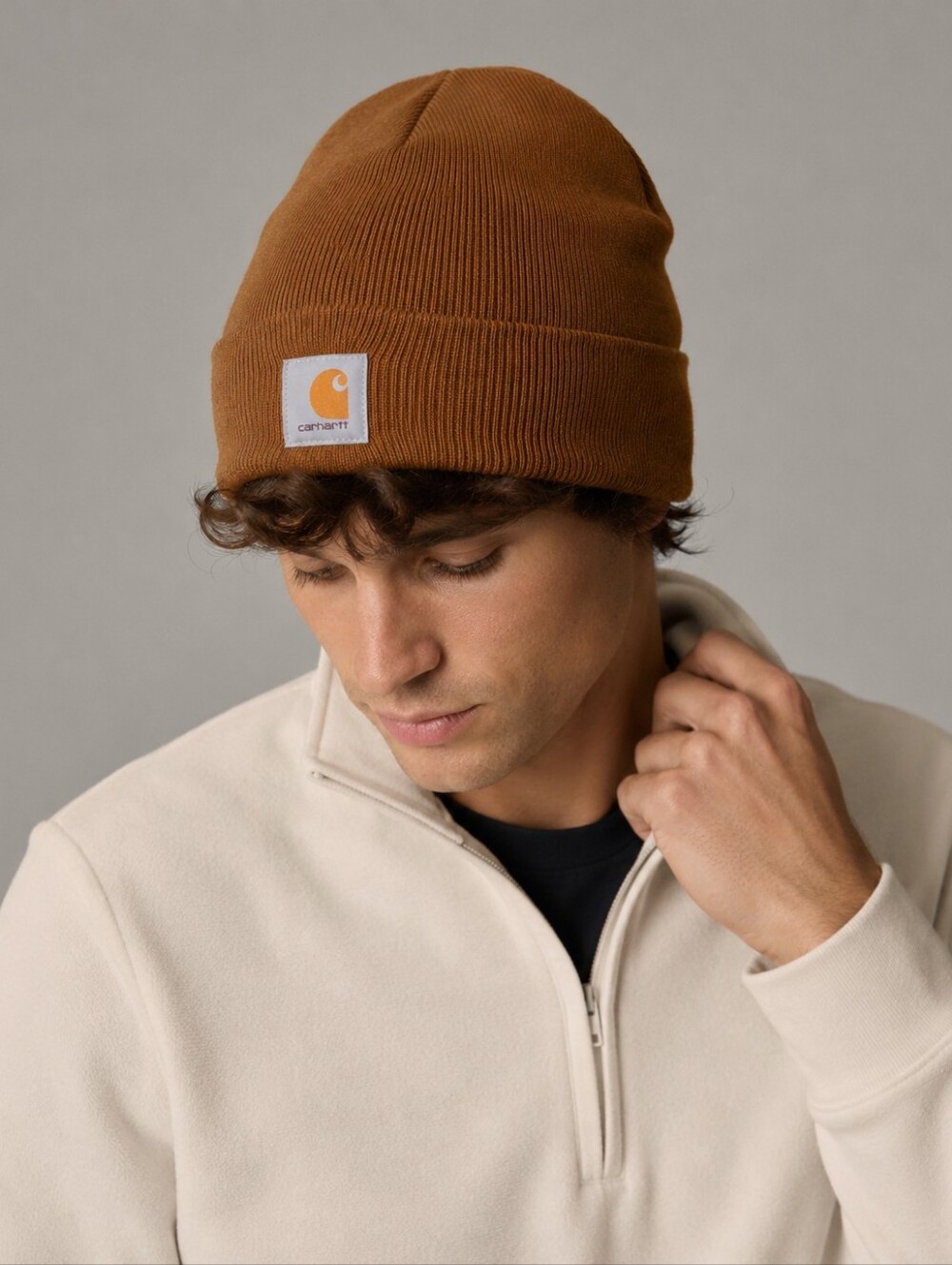 Carhartt Knit Watch Cap Brown Beanie with Cuffed Logo Patch
